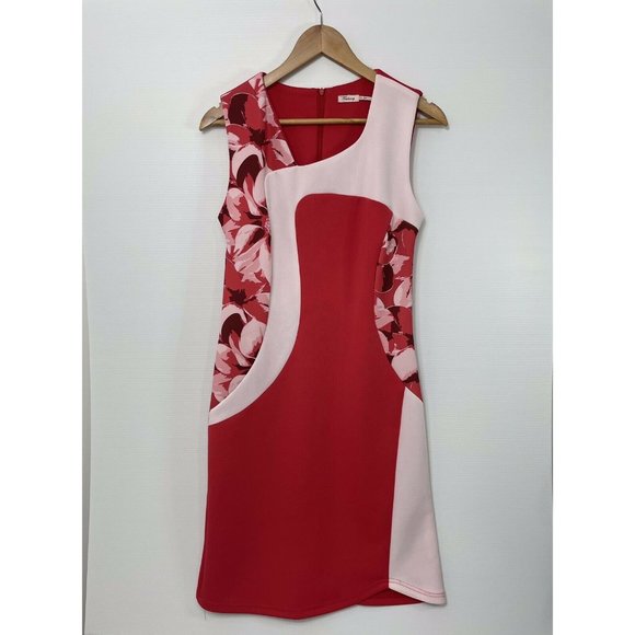Teaberry Red White Sleeveles Floral Cocktail Dress size 12 - Picture 2 of 6